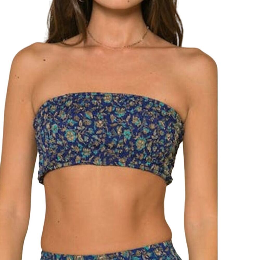 Raga ANTHROPOLOGIE Sapphire Bandeau Smocked Boho Floral Top Strapless Sz Medium